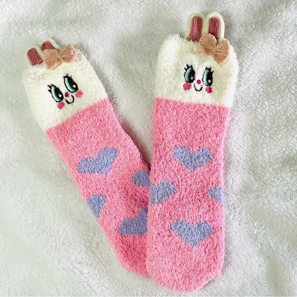 NWT Fox & Bunny Christmas Gift Socks - 3D Fluffy Thick Warm Winter Socks M 5-10